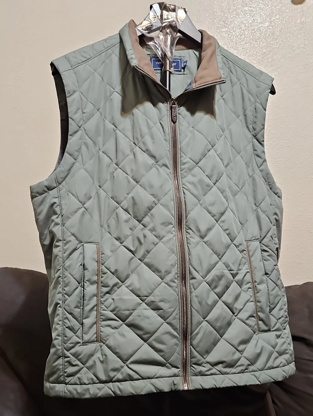 Vineyard Vines Quilted Sage Green Sleeveless Zip Vest